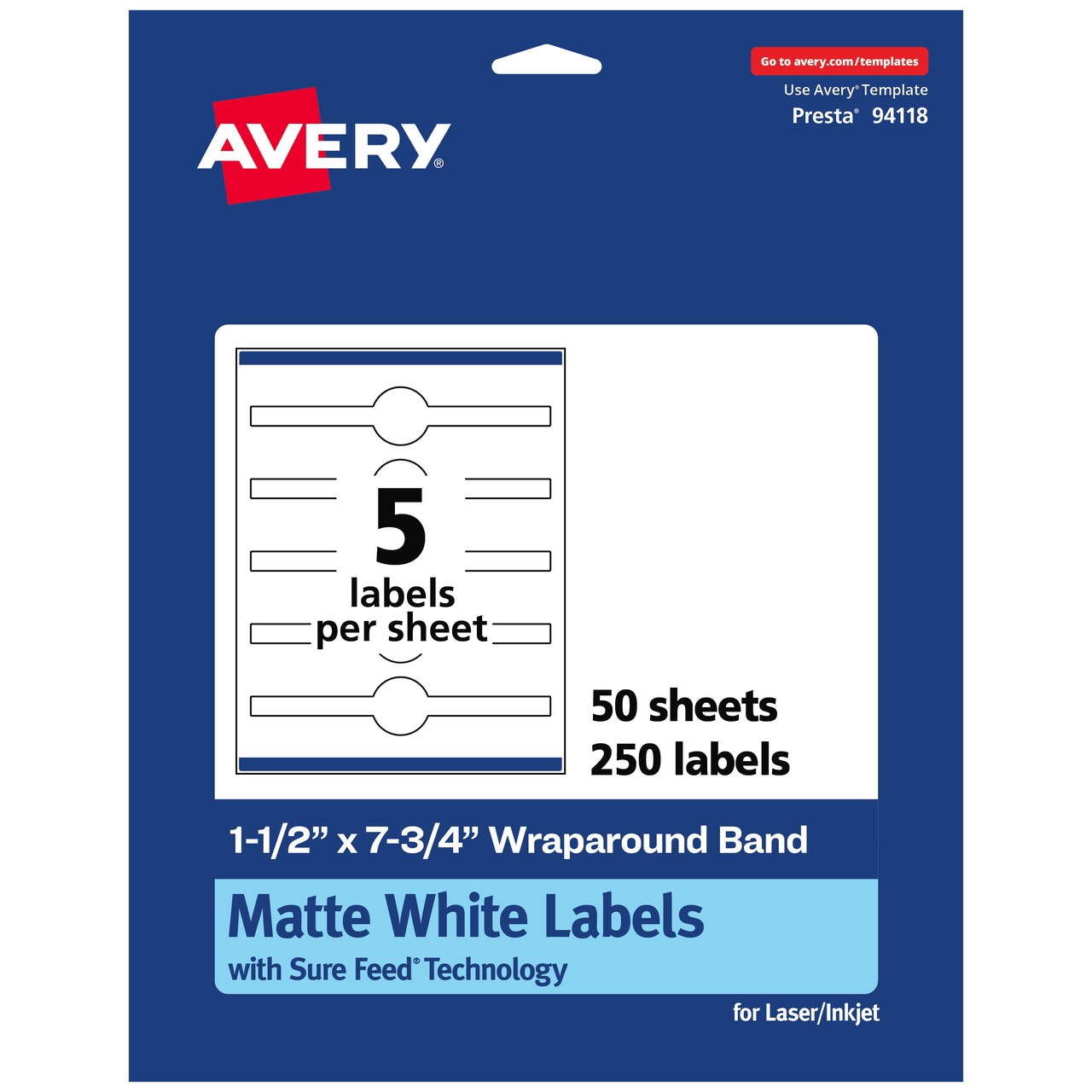 Avery Matte White Wraparound Labels with Sure Feed, 1-1/2" x 7-3/4"
